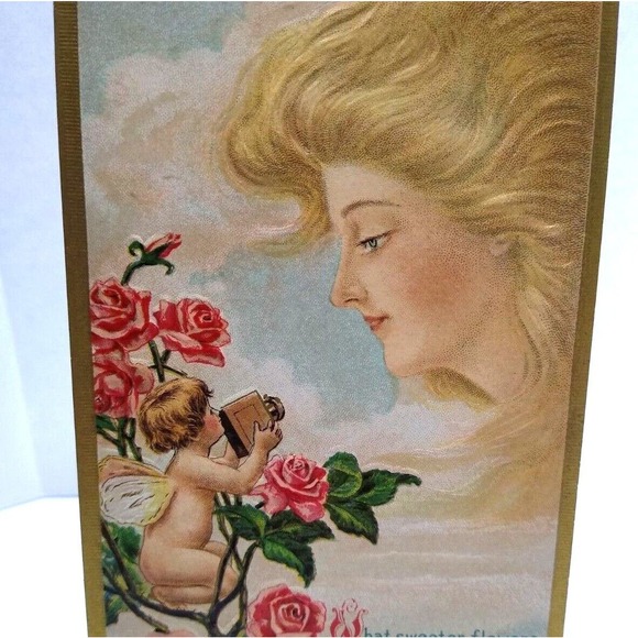 Fantasy Postcard Giant Blonde Goddess In Clouds Cherub Angel With Camera CC No57 - Picture 1 of 3